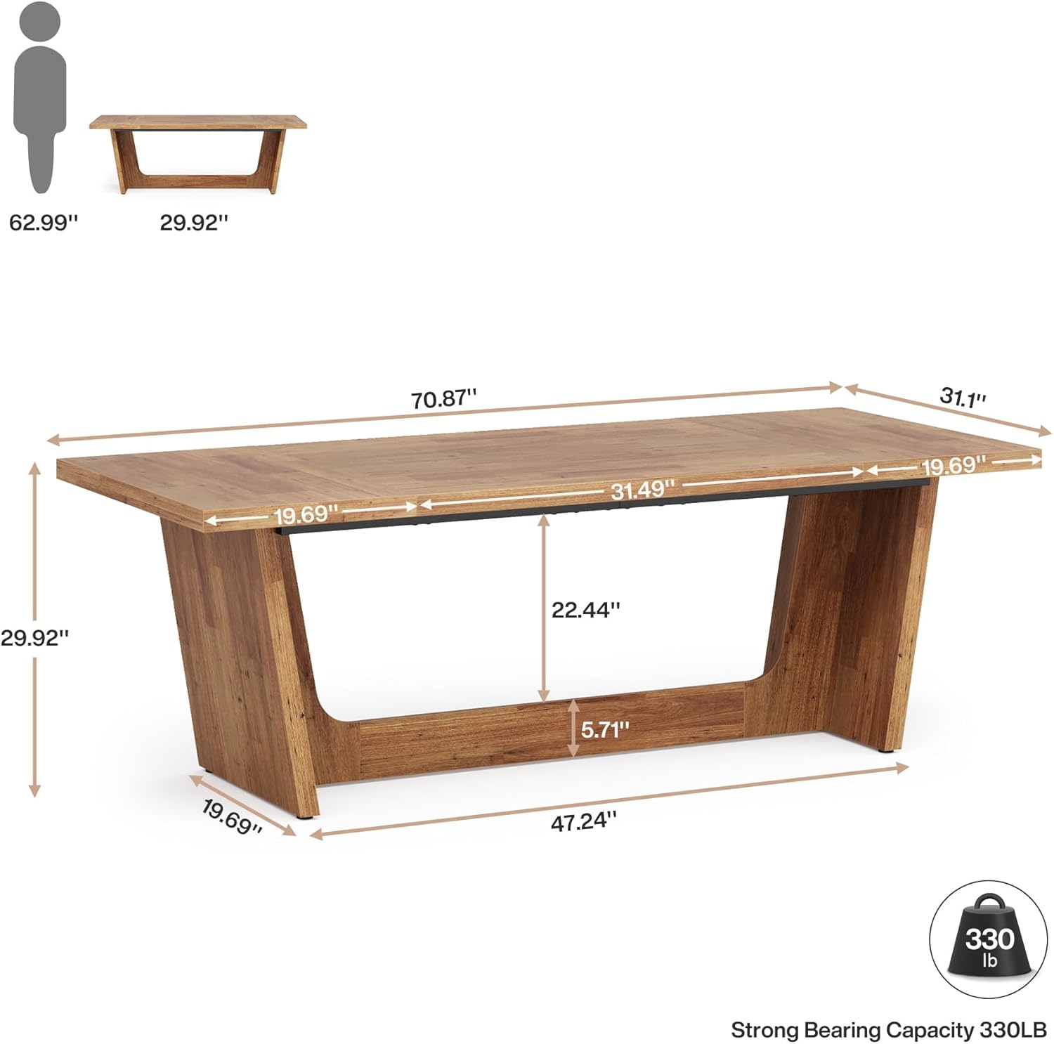 70.8" Executive Desk, Home Office Computer Desk with Solid Wooden Pedestal