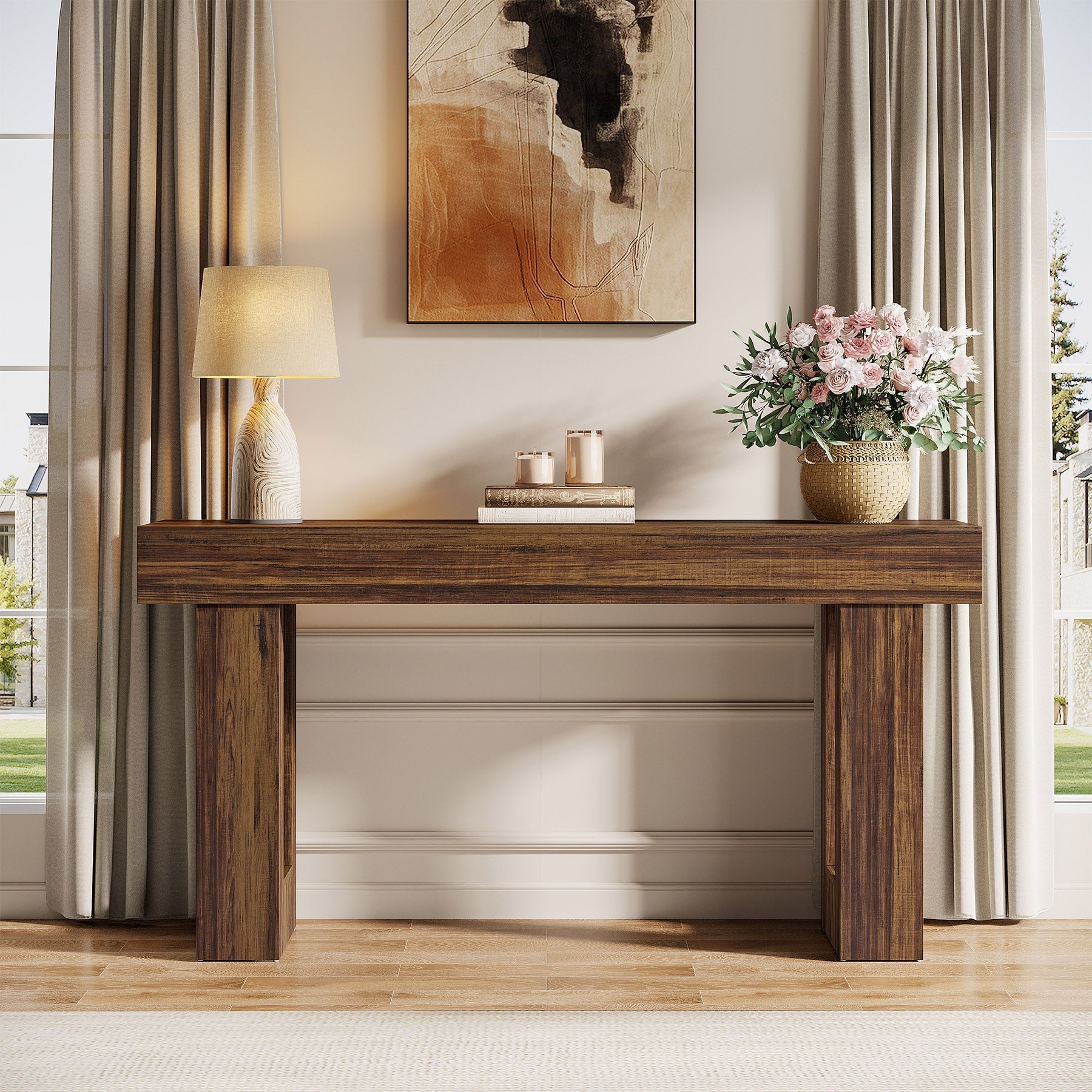 63 - Inch Console Table, Farmhouse Wooden Sofa Table Entryway Table Tribesigns