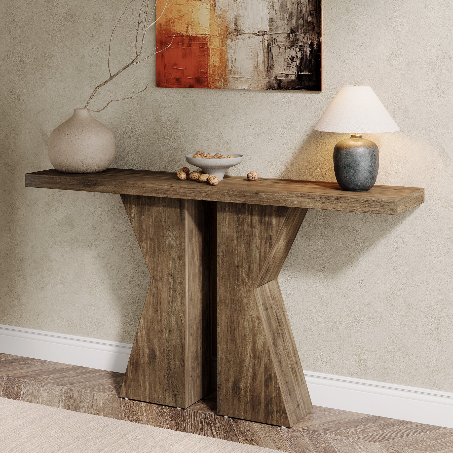 140 cm Console Table, Farmhouse Entry Table with K-Shaped Legs