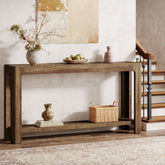 160cm Narrow Console Table, 2-Tier Sofa Table with Storage Shelf 3