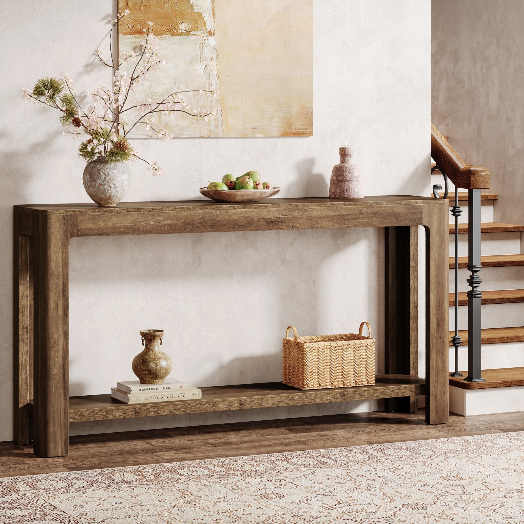 160cm Narrow Console Table, 2-Tier Sofa Table with Storage Shelf