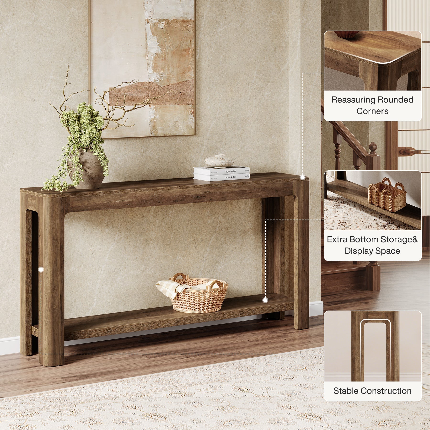 160cm Narrow Console Table, 2-Tier Sofa Table with Storage Shelf
