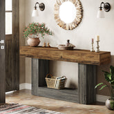 63" Wooden Console Table, Farmhouse 2-Tier Sofa Table Entryway Table 3