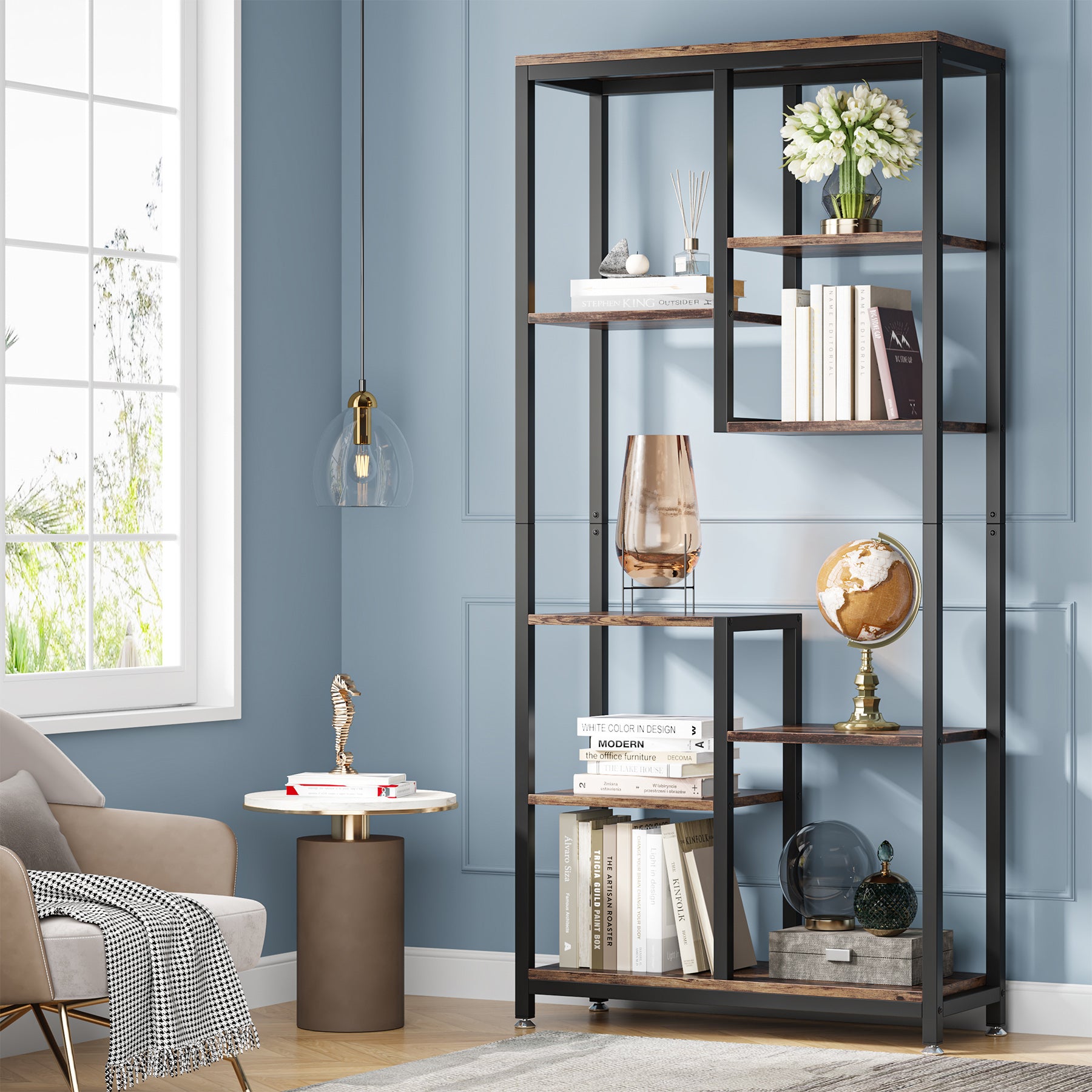 69.2" Bookcase, 6-Tier Bookshelf with Open Storage Display Shelves