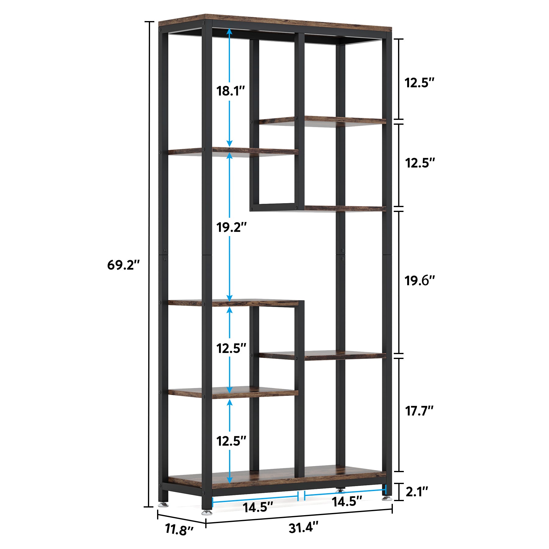 69.2" Bookcase, 6-Tier Bookshelf with Open Storage Display Shelves