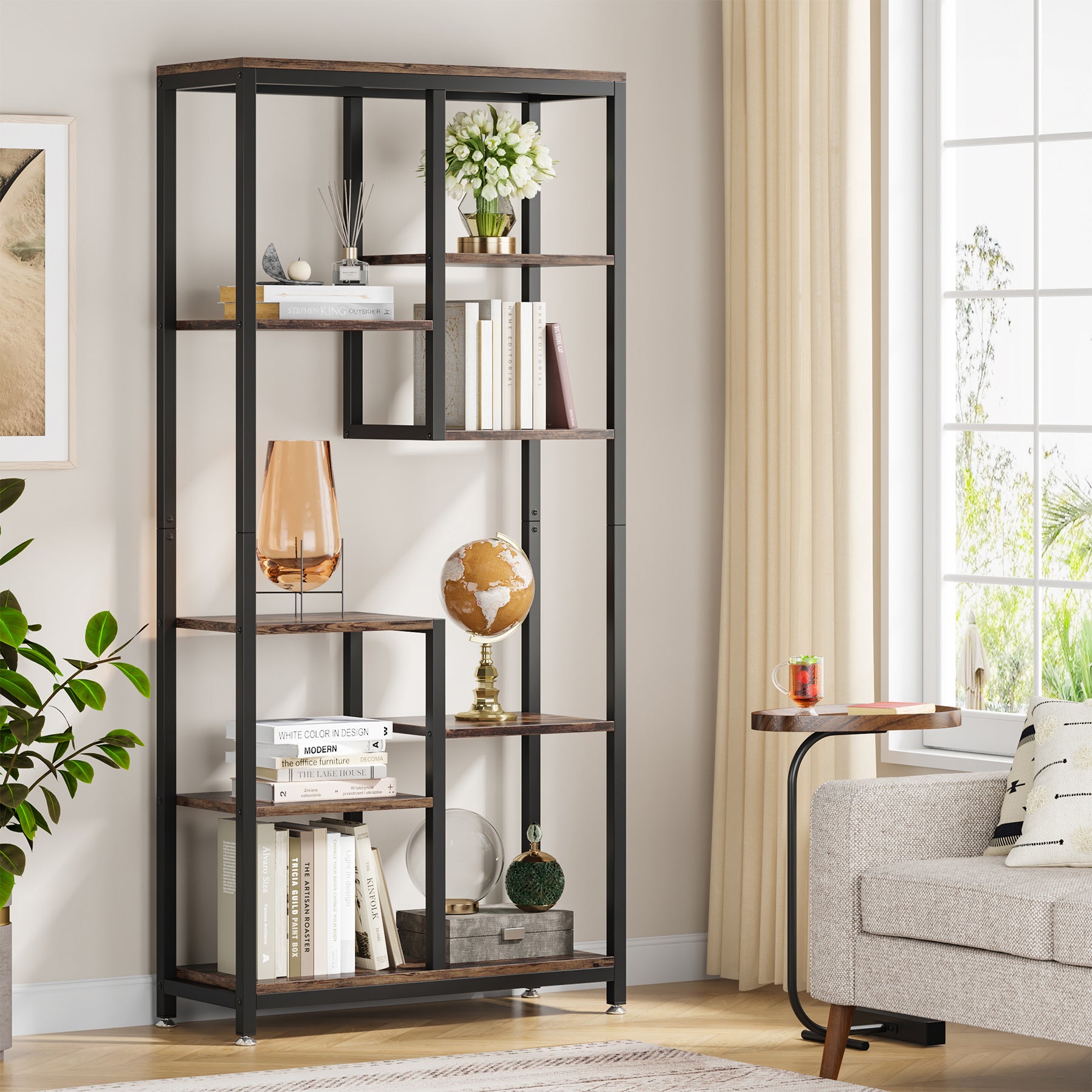69.2" Bookcase, 6-Tier Bookshelf with Open Storage Display Shelves