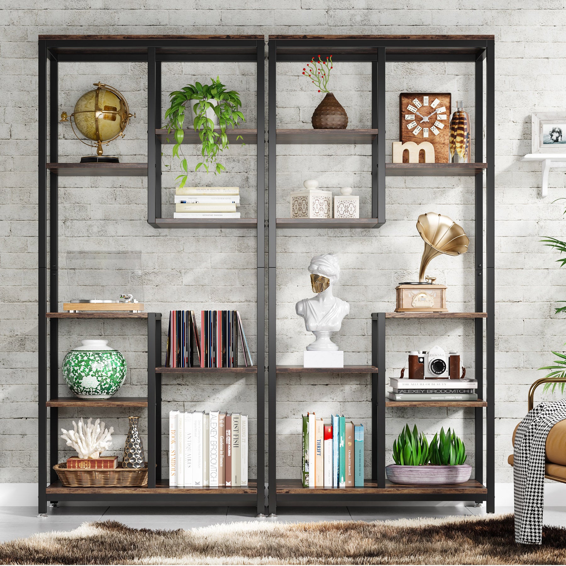 69.2" Bookcase, 6-Tier Bookshelf with Open Storage Display Shelves