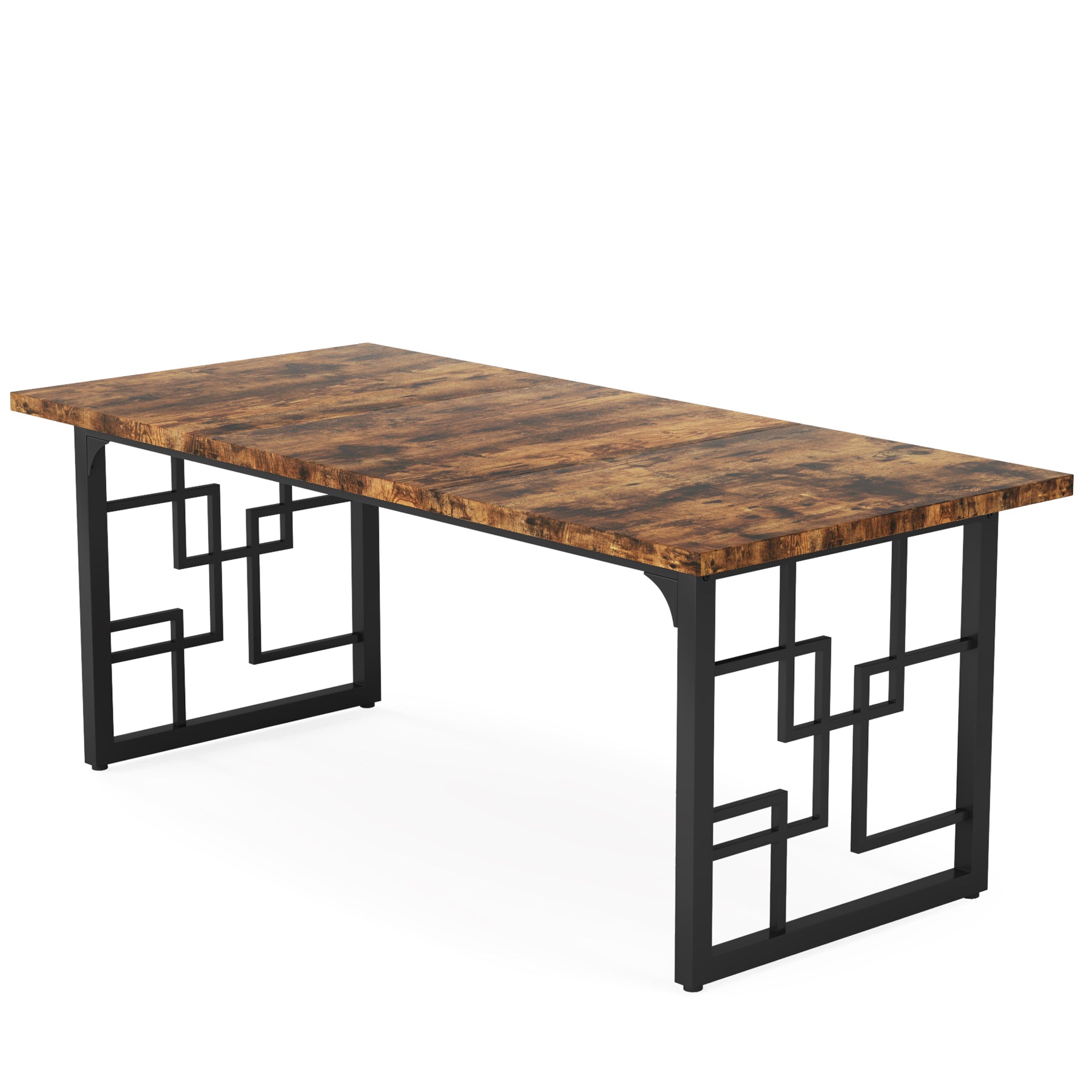 160cm Rectangular Dining Table for 4-6, Rustic Wood Kitchen Table with Black Metal Frame