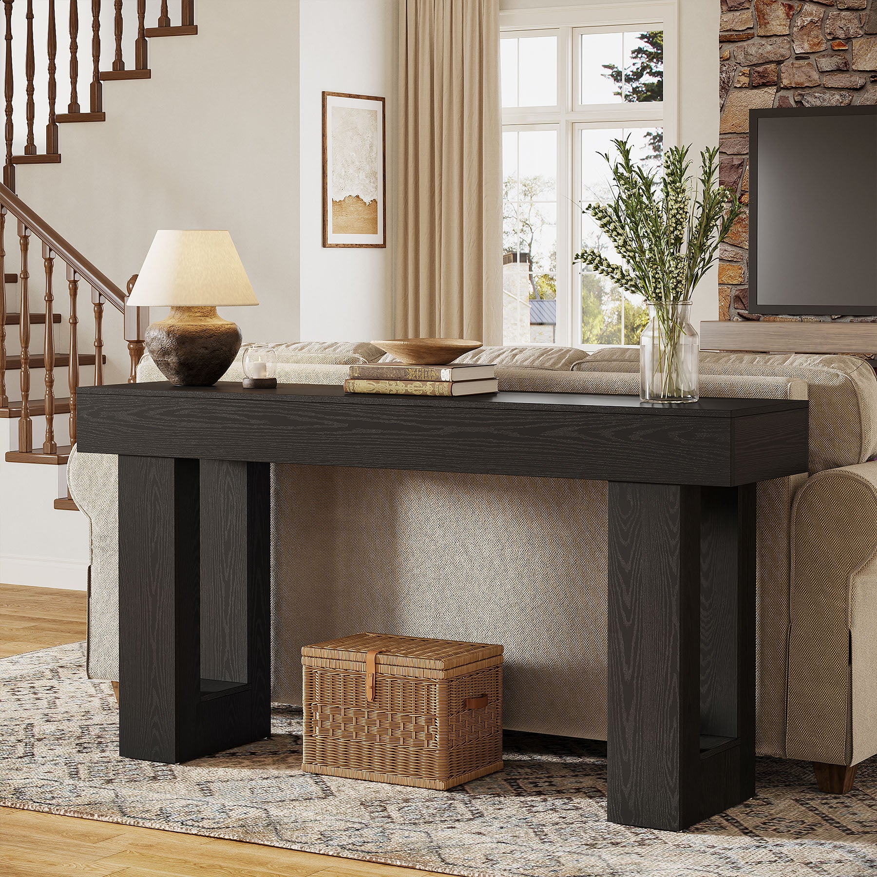 160cm Console Table, Farmhouse Wooden Sofa Table Entryway Table