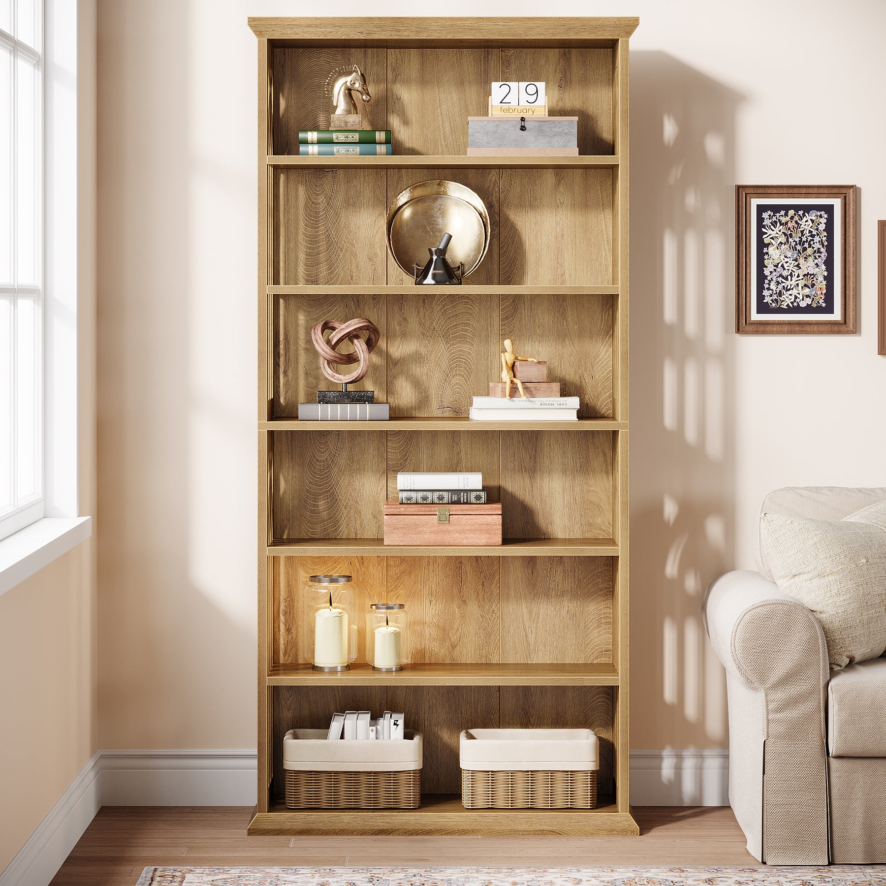 190cm 6-Tier Bookshelf, Tall Bookcase with Adjustable Display Shelves