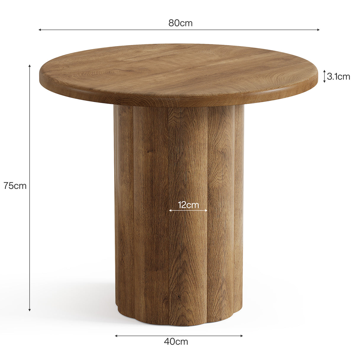 Round Dining Table for 2–4 People, Farmhouse Style with Slatted Base
