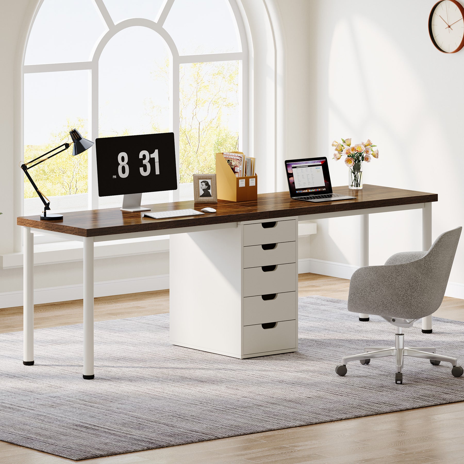 200 cm Two Person Computer Desk with 5 Drawers, Extra Long Home Office Desk with Storage