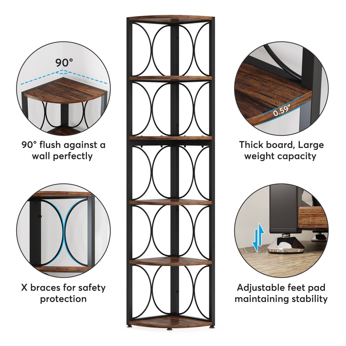 Tribesigns Corner Shelf, 67" Corner Bookshelf Bookcase 6-Tier Storage Rack Tribesigns