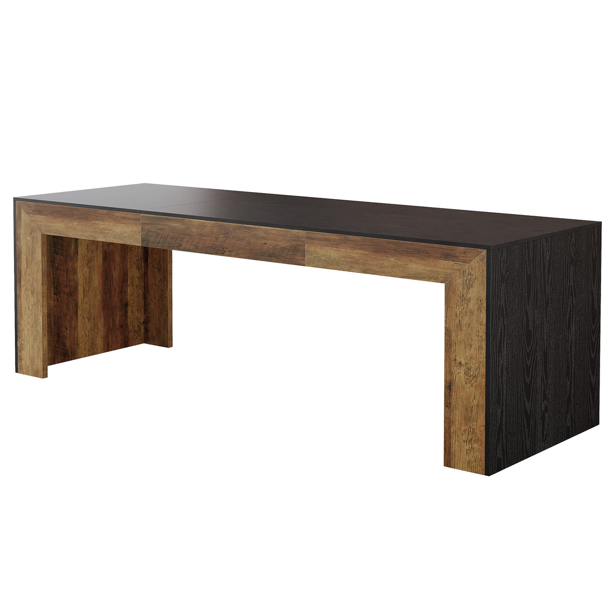 200 cm Dining Table, Rustic Brown and Black Rectangular Kitchen Table