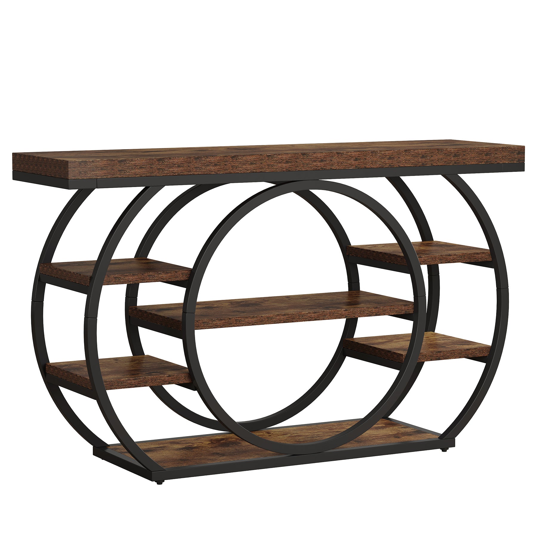 120cm Console Table, 5-Tier Industrial Entryway Table with Metal Frame, Narrow Sofa Table Behind Couch