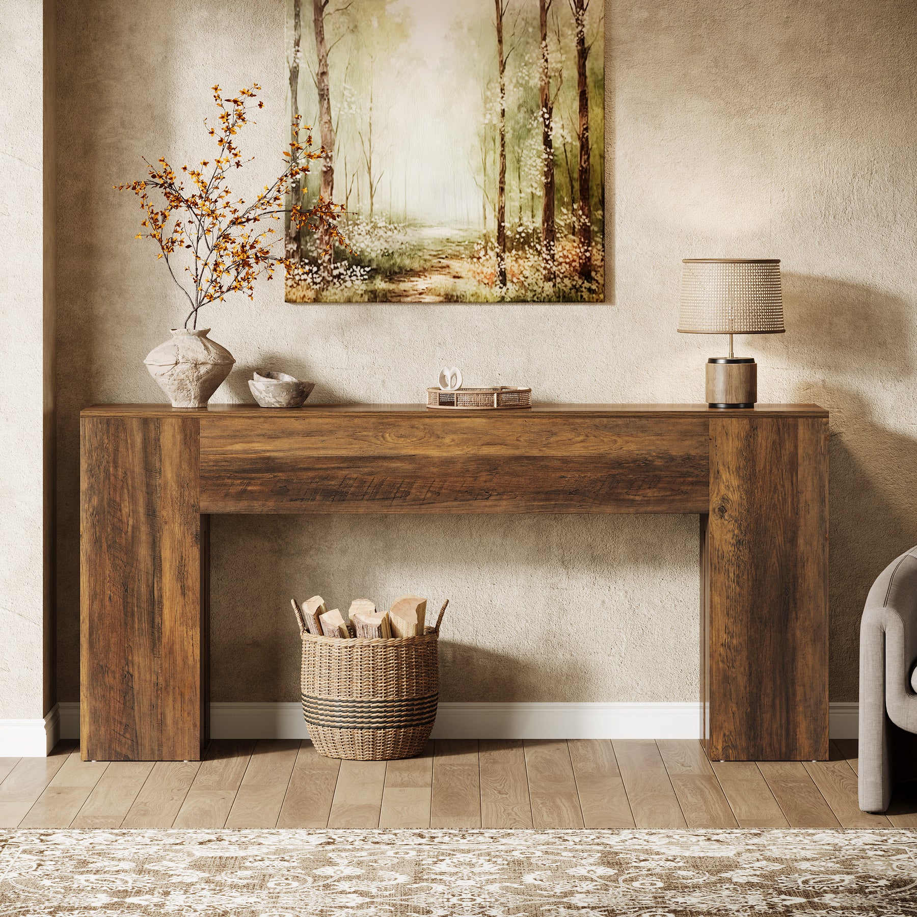 180cm Farmhouse Console Table, Long Sofa Table Behind Couch for Entryway & Hallway