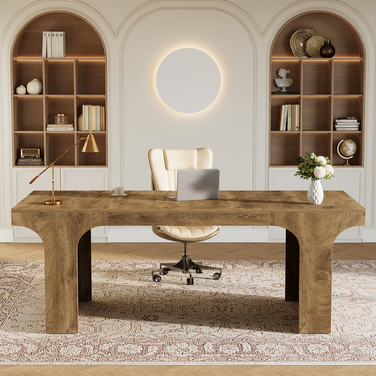 180 cm Office Desk for Two, Modern Wood-Look Work Desk