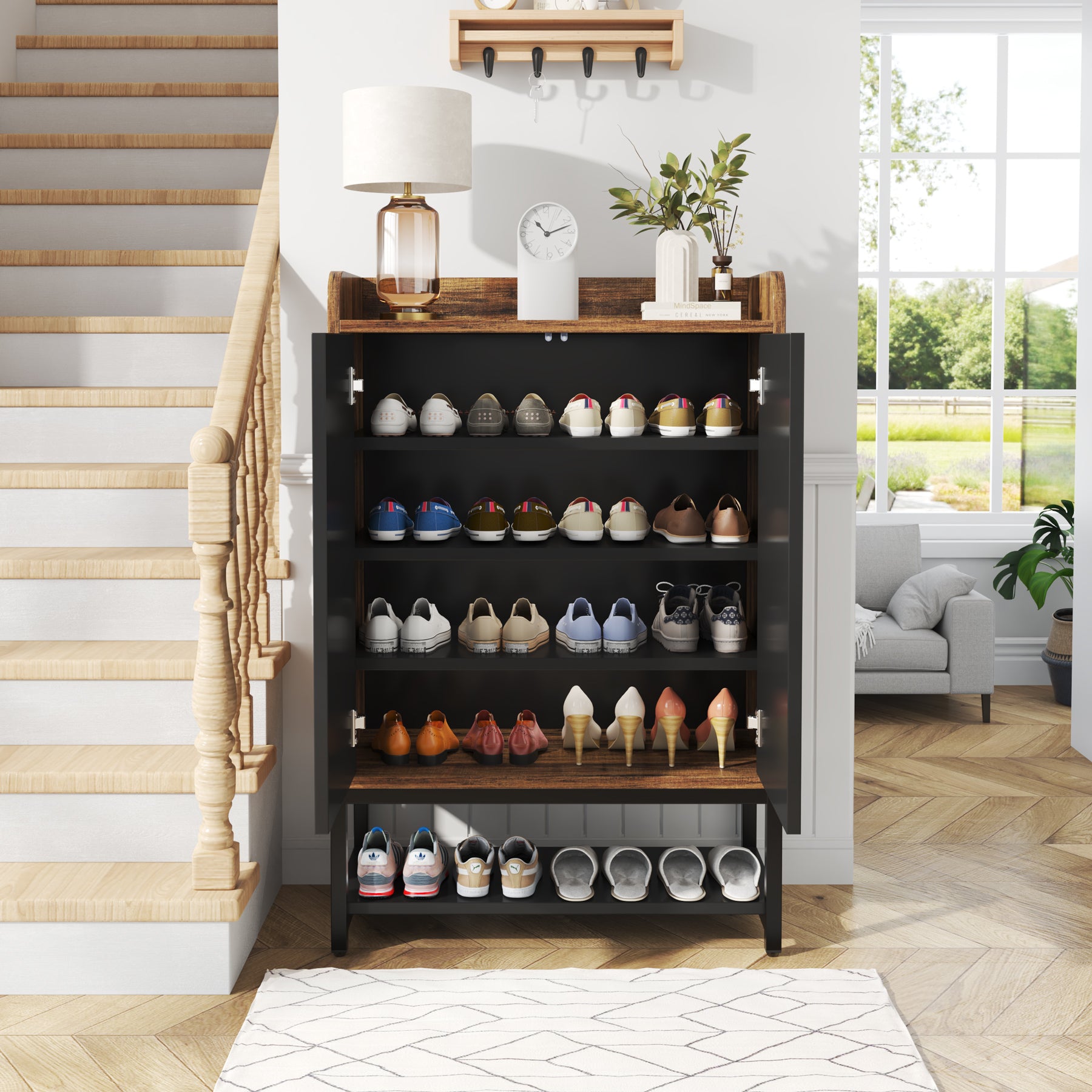 5-Tier Slim Shoe Cabinet with Doors, Entryway Shoe Storage Unit for Hallway
