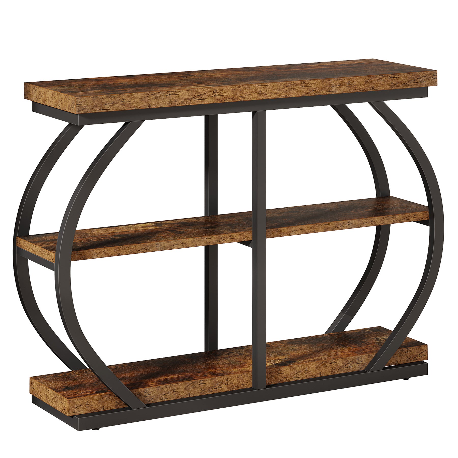 105 cm Industrial 3-Tier Console Table with Metal Frame, Entryway & Hallway Storage Table