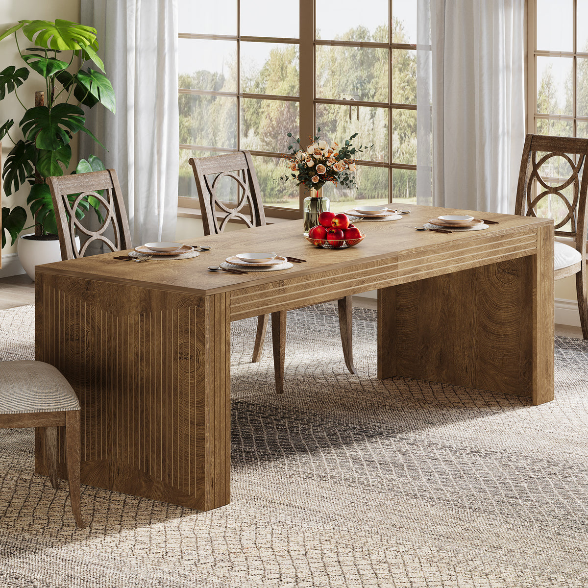 200 cm Dining Table, Rustic Brown Extra-Long Rectangular Kitchen Table