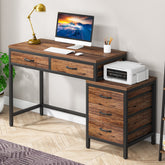 5-Drawer Computer Desk, Study Writing Table with Reversible Drawer Cabinet Tribesigns 3