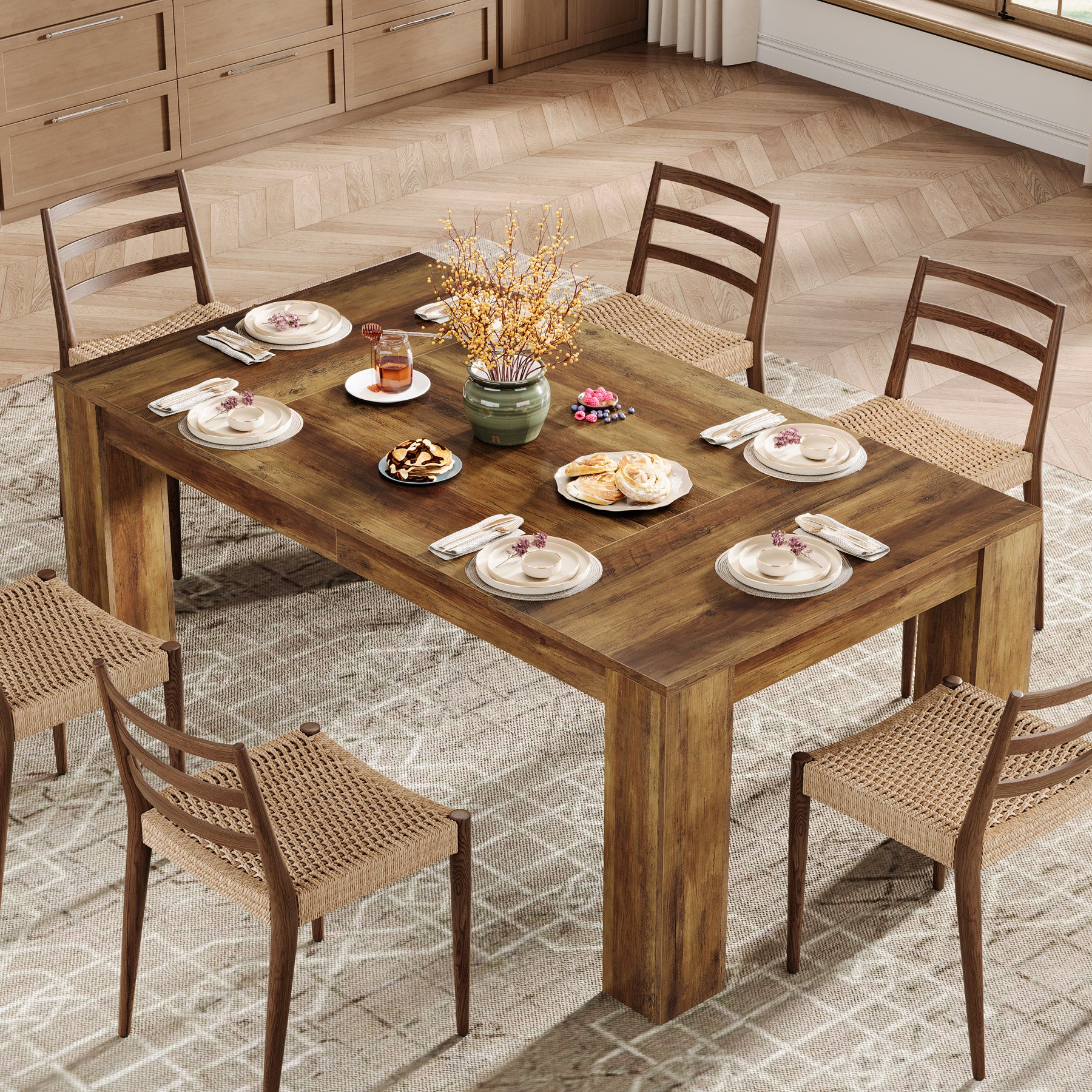 160cm Dining Table, Farmhouse Kitchen Dinner Table for 4-6 People