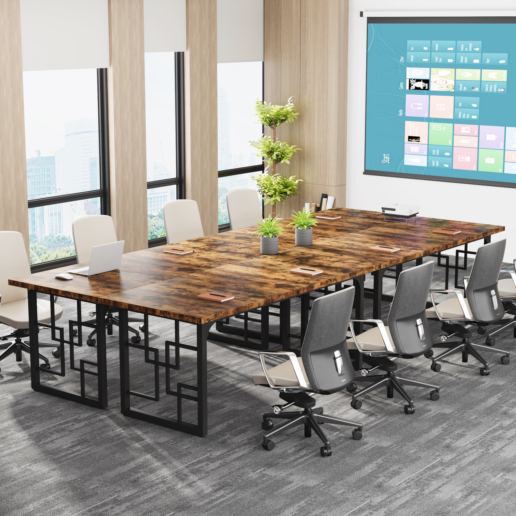 160cm Large Executive Desk with Wooden Top and Metal Legs, Industrial Computer Desk for Home Office
