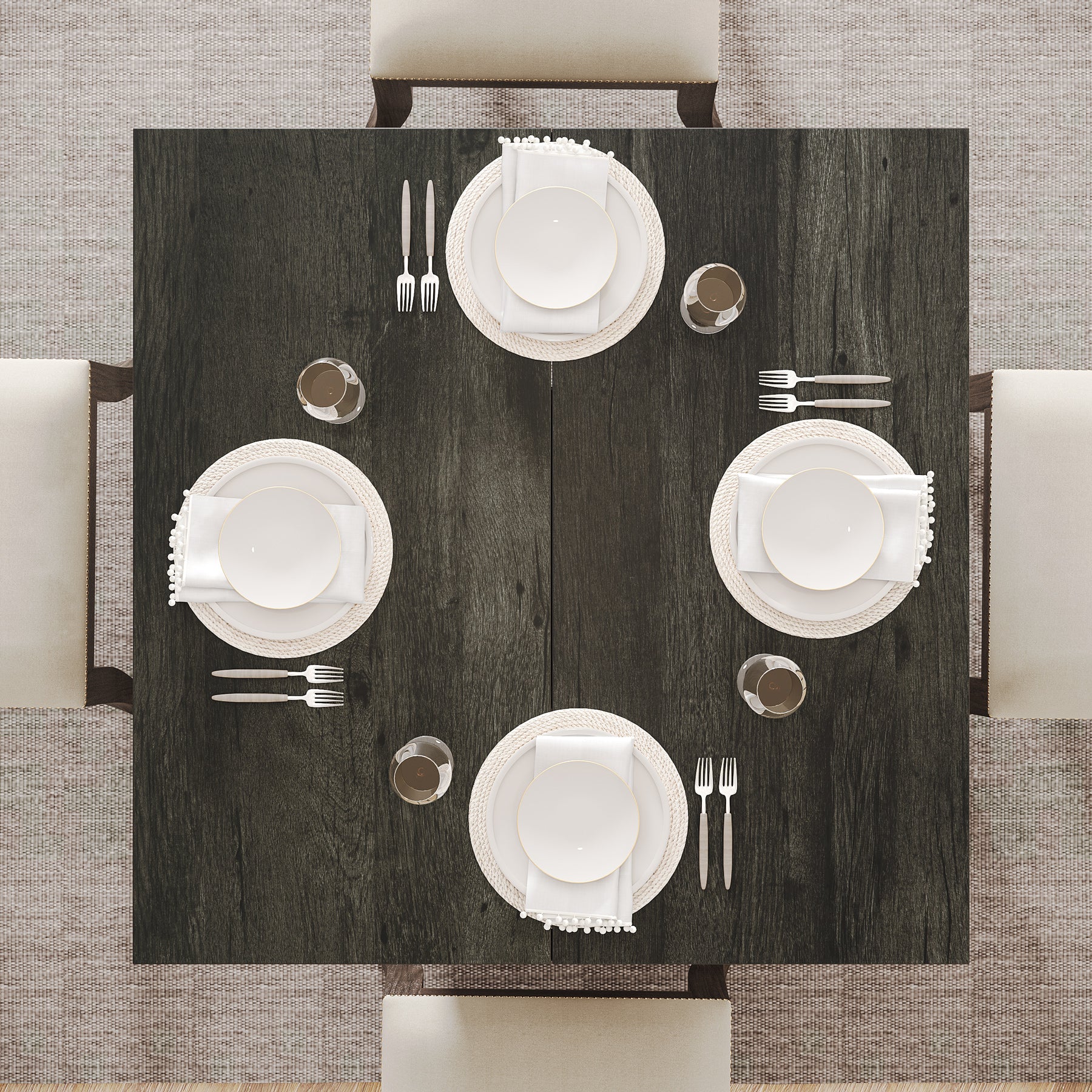 80cm Square Dining Table with Pedestal Base, 4-Seater Compact Farmhouse Style Dining Table