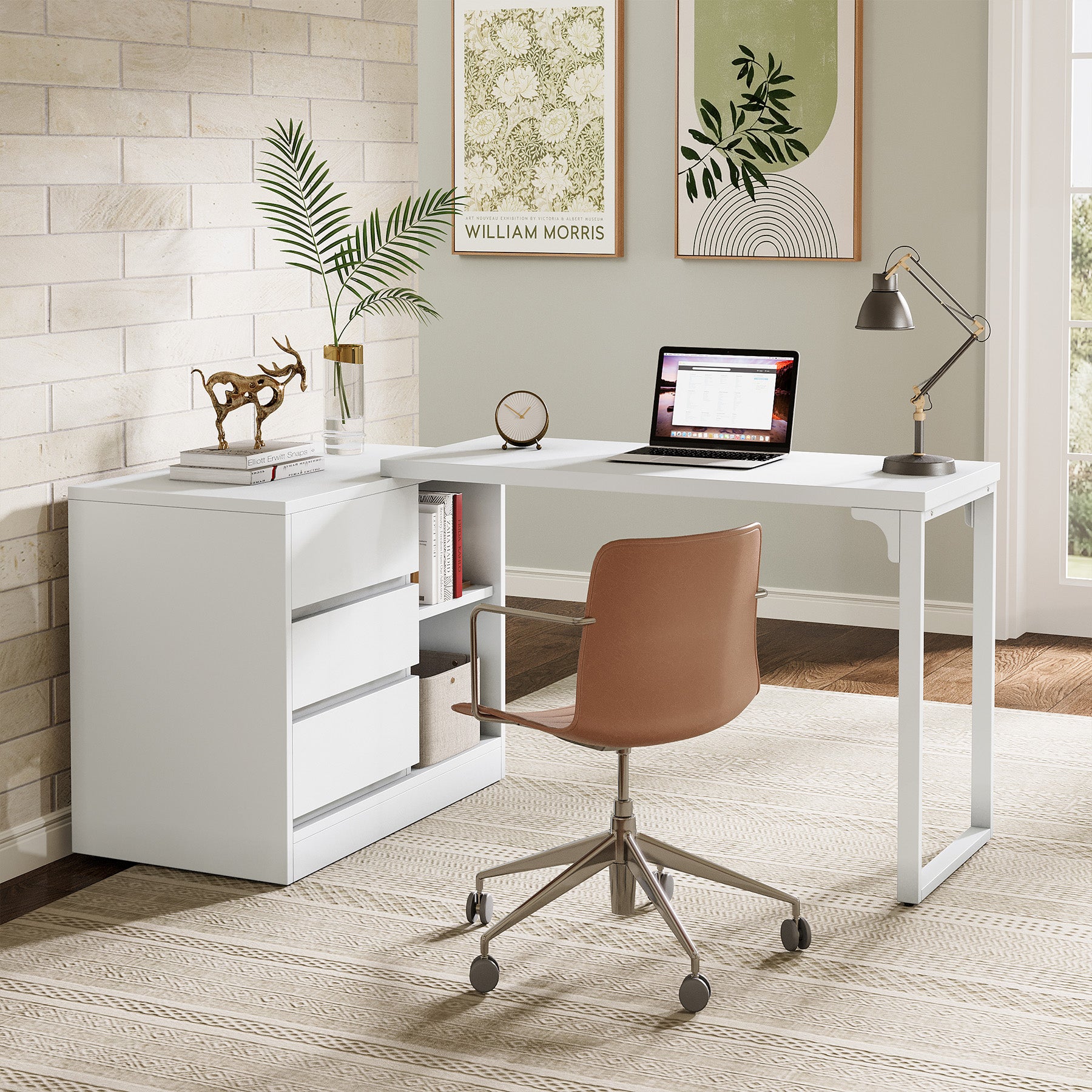 Reversible L-Shaped Computer Desk with Drawers & Storage, Corner Office Desk
