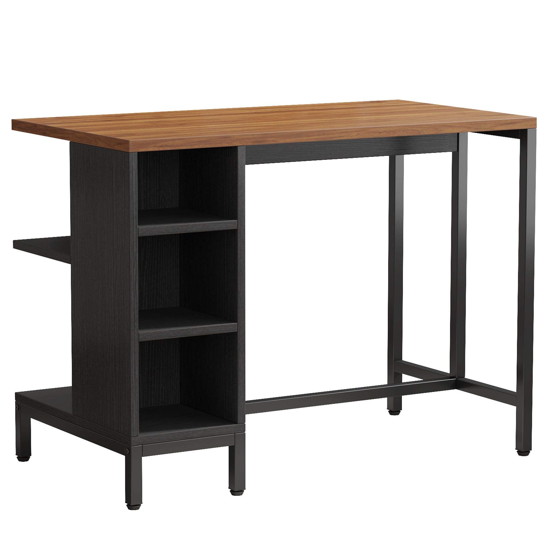 Industrial Kitchen Island, Shelf Bar Table with 5 Open Storage Shelves and Spacious Worktop