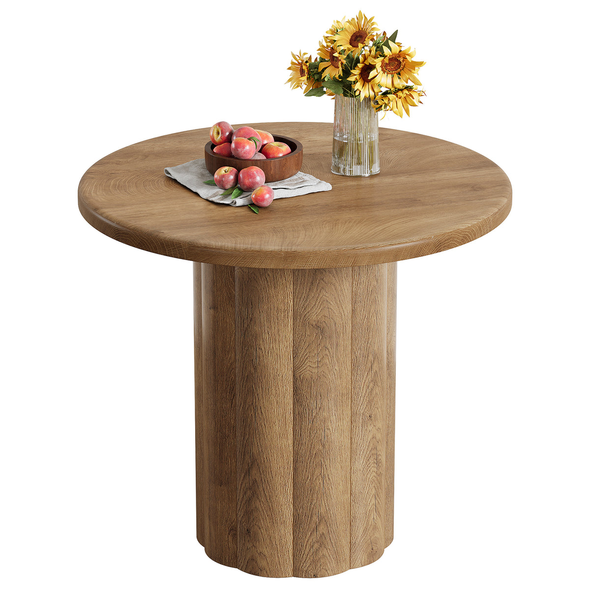 Round Dining Table for 2–4 People, Farmhouse Style with Slatted Base