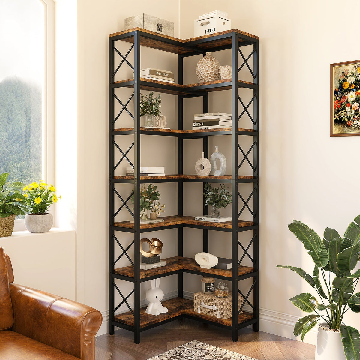 Tribesigns Corner Bookshelf, 7-Tier Corner Bookcase Display Rack ...