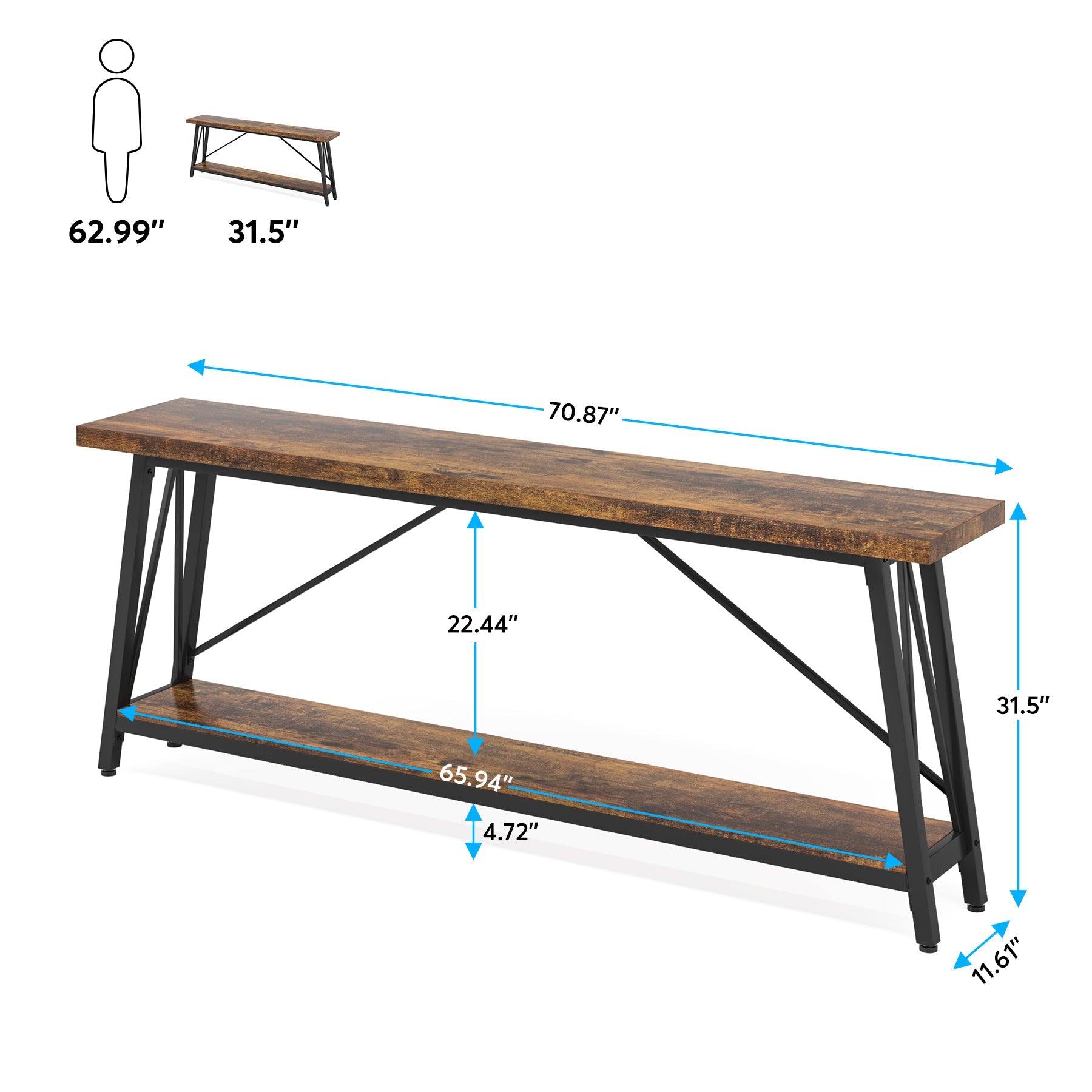 70.9" Console Table, Extra Long Sofa Table Behind Couch