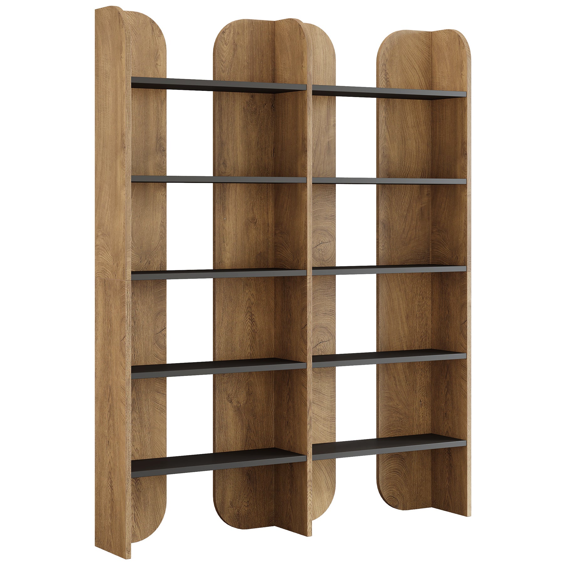180cm Tall Double-Wide Bookshelf, 5-Tier Open Display Shelf in Farmhouse Style