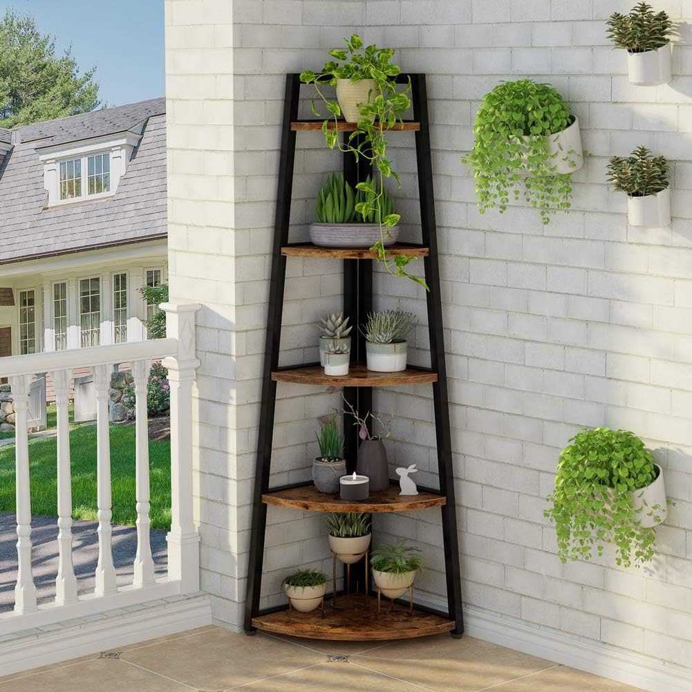 178cm Tall Corner Shelf, 5 Tier Industrial Corner Bookshelf for Living Room, Home Office