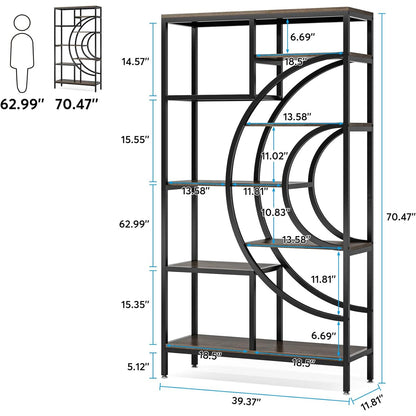 8-Tier Bookshelf, 71" Geometric Bookcase, Industrial Etagere Shelving Unit