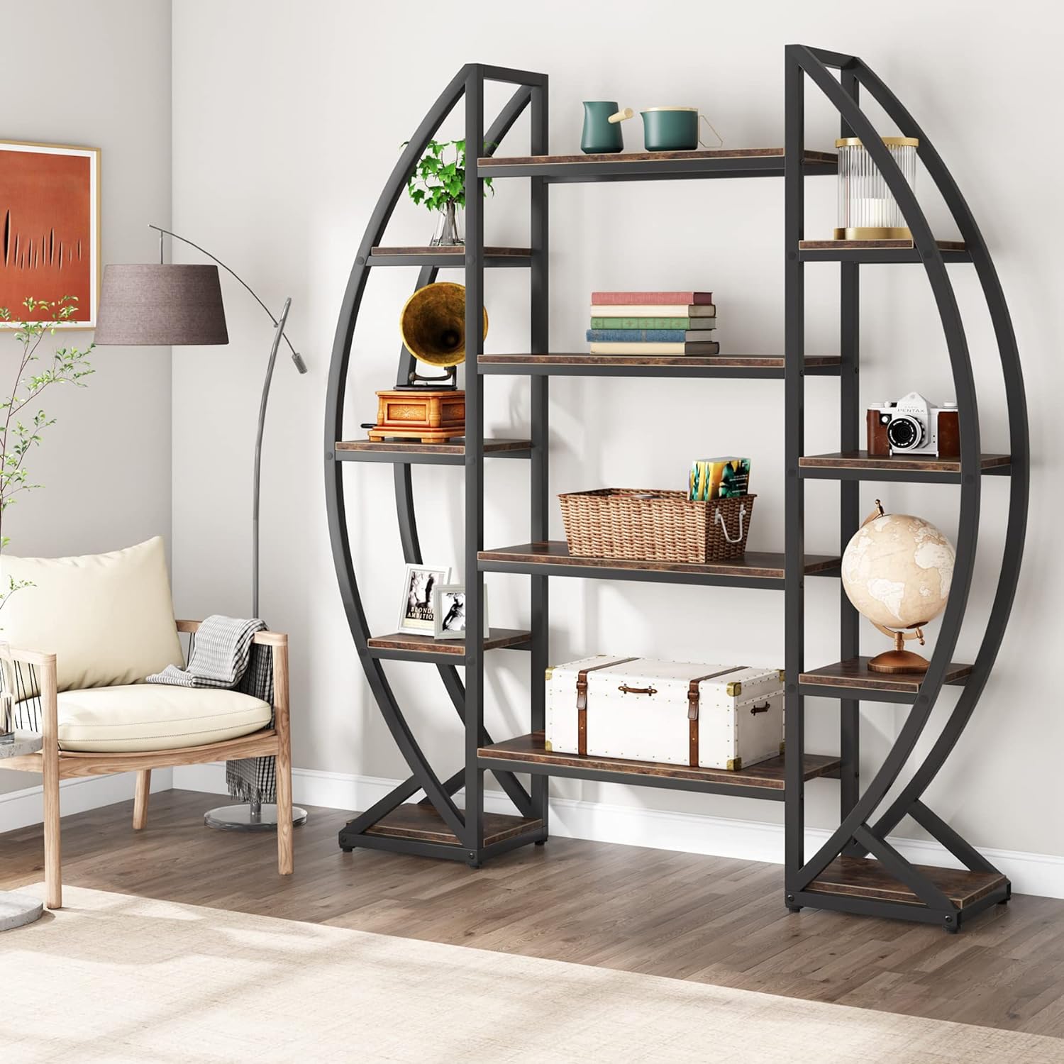 140 CM Bookshelf, 5-Tier Oval Bookcase Etagere Display Shelves