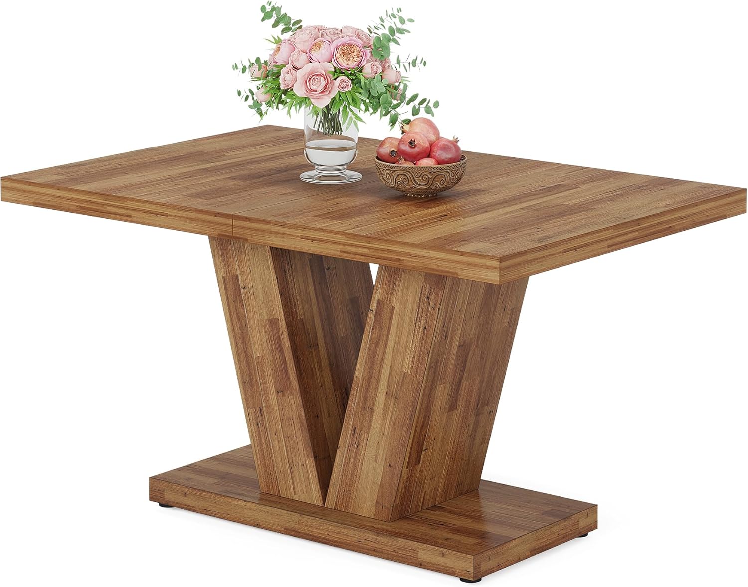 119cm Dining Table, Farmhouse Kitchen Dinner Table with Heavy Duty Pedestal for 4
