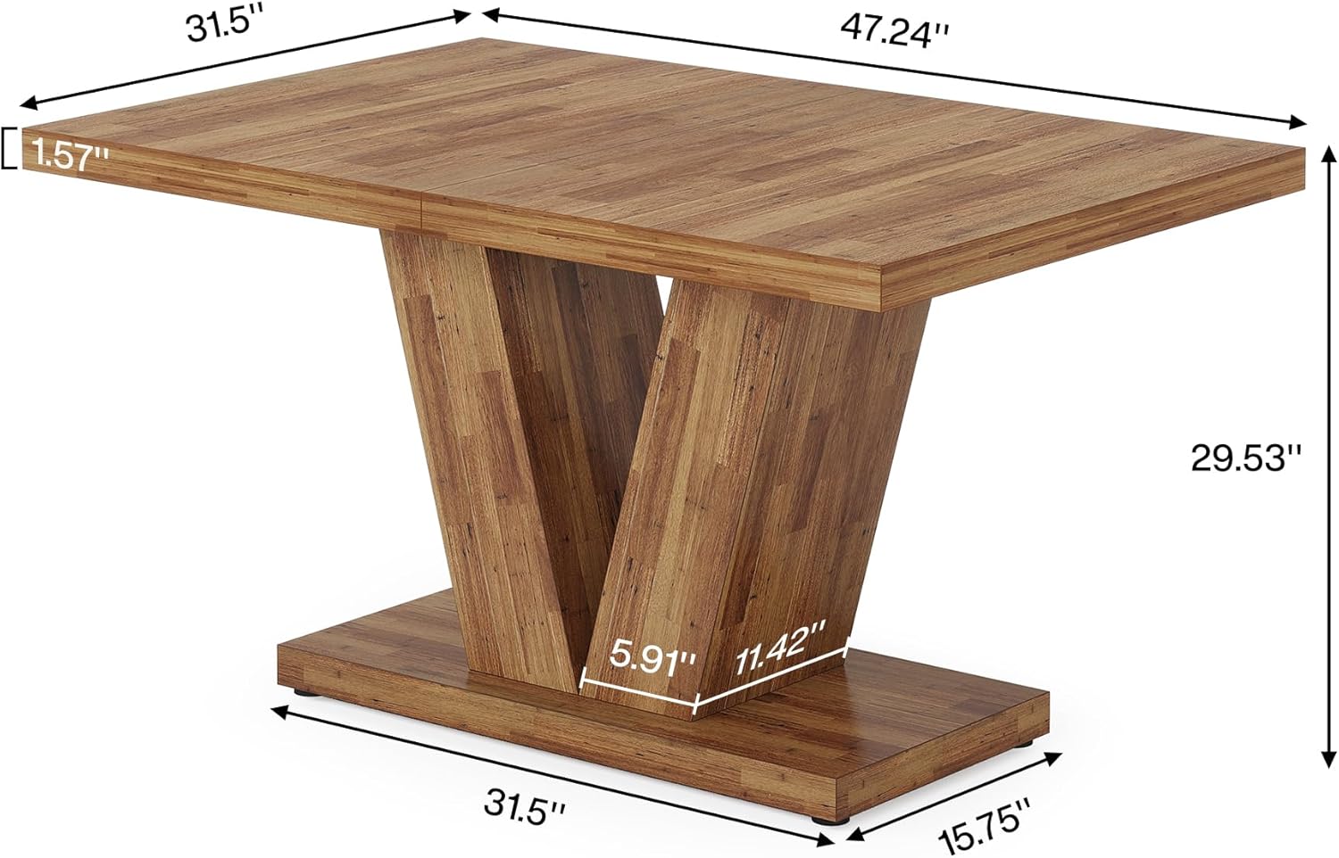 119cm Dining Table, Farmhouse Kitchen Dinner Table with Heavy Duty Pedestal for 4