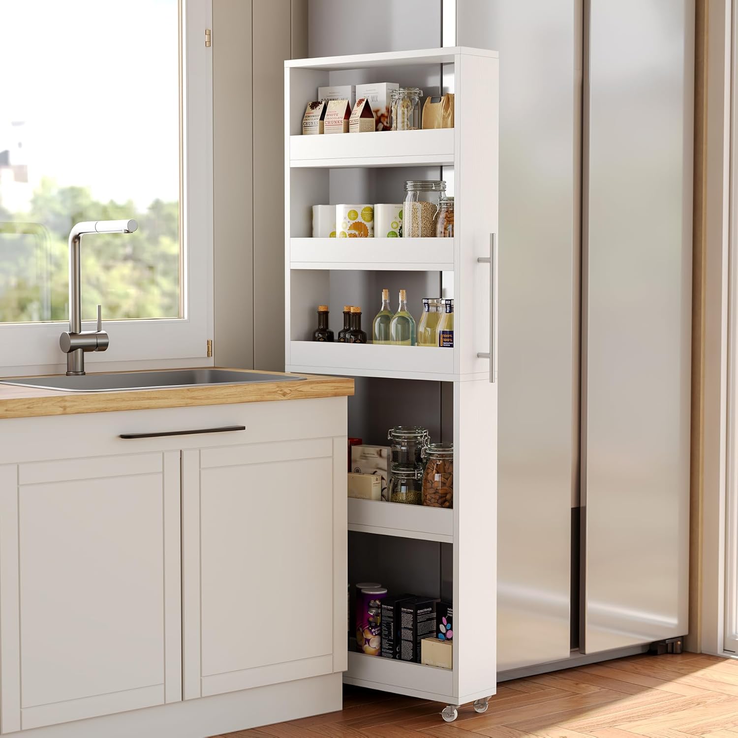 160cm Slim Storage Cart on Wheels, 5-Tier Narrow Rolling Shelf Organizer for Kitchen & Dining Room