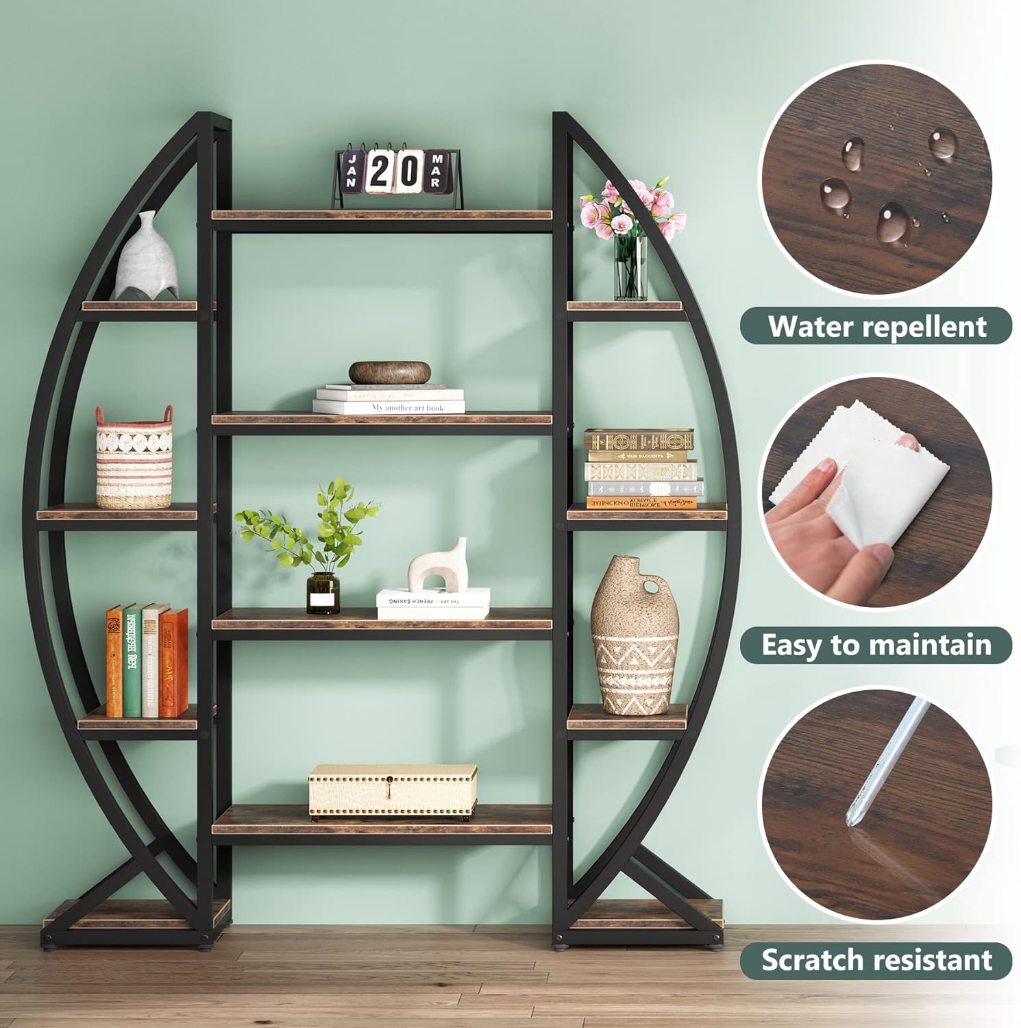 140 CM Bookshelf, 5-Tier Oval Bookcase Etagere Display Shelves