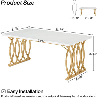 63" Modern Dining Table with Faux Marble Tabletop for 4-6 People