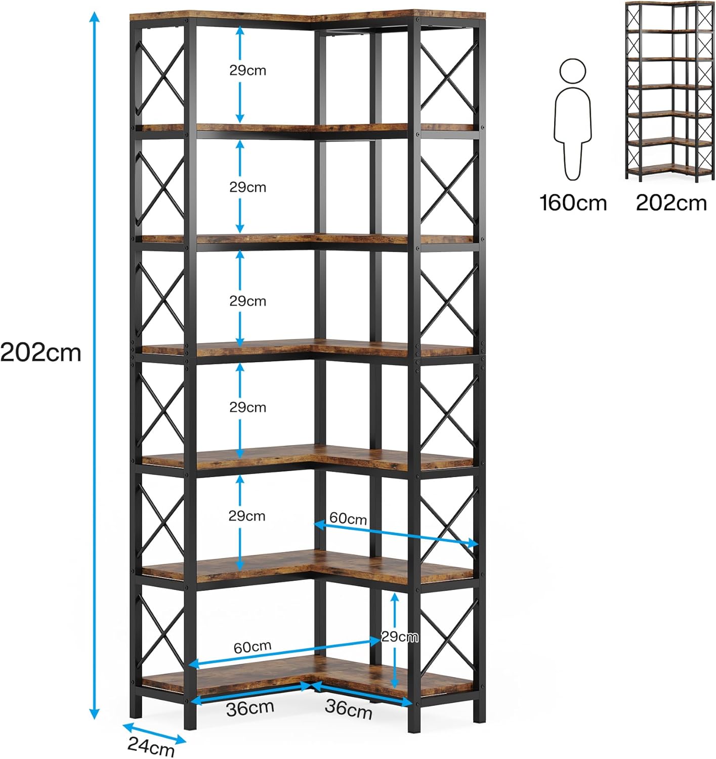 7-Tier Corner Bookshelf Corner Bookcase Display Storage Rack