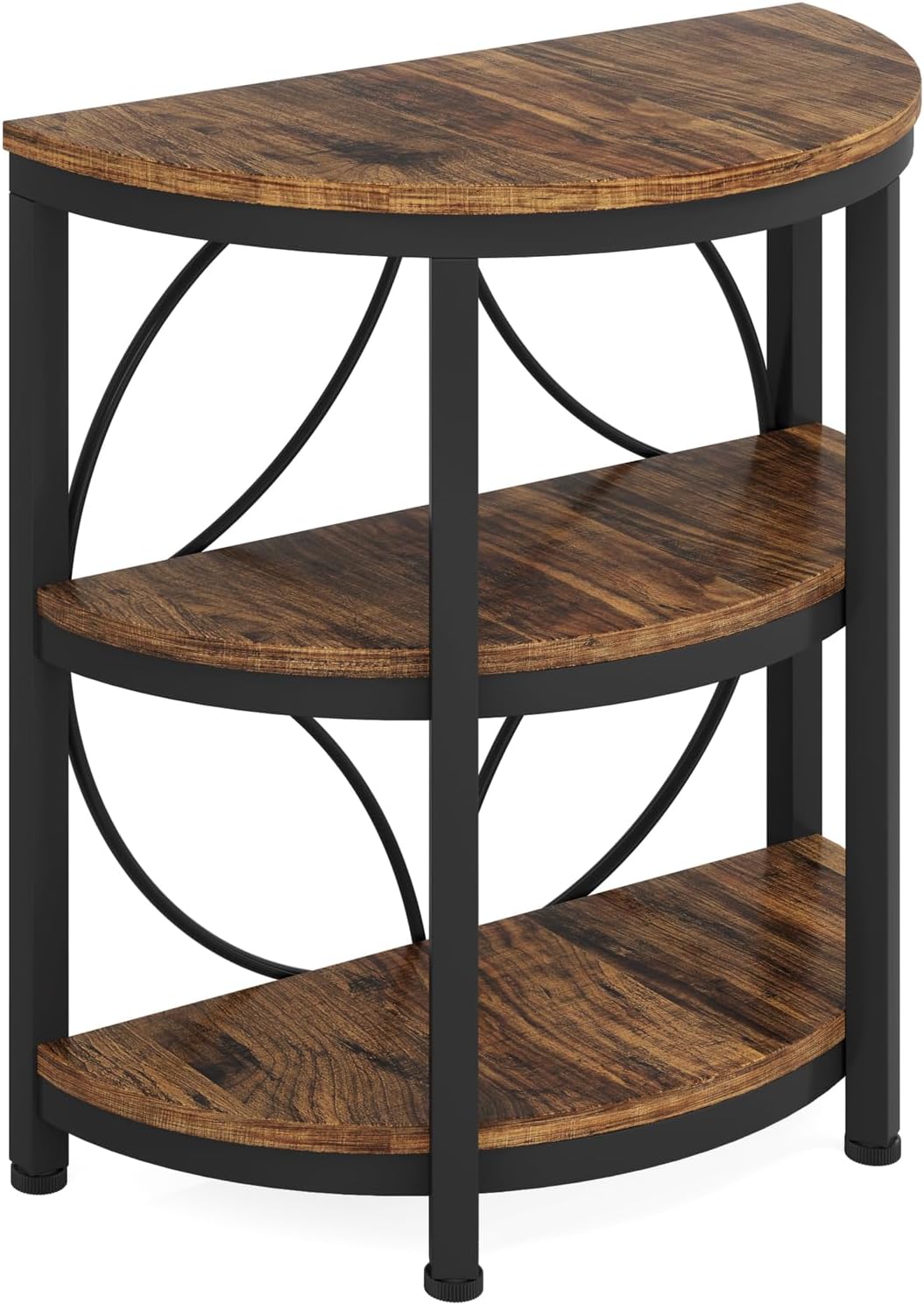60CM End Table, 3-Tier Half Round Side Table with Storage Shelves