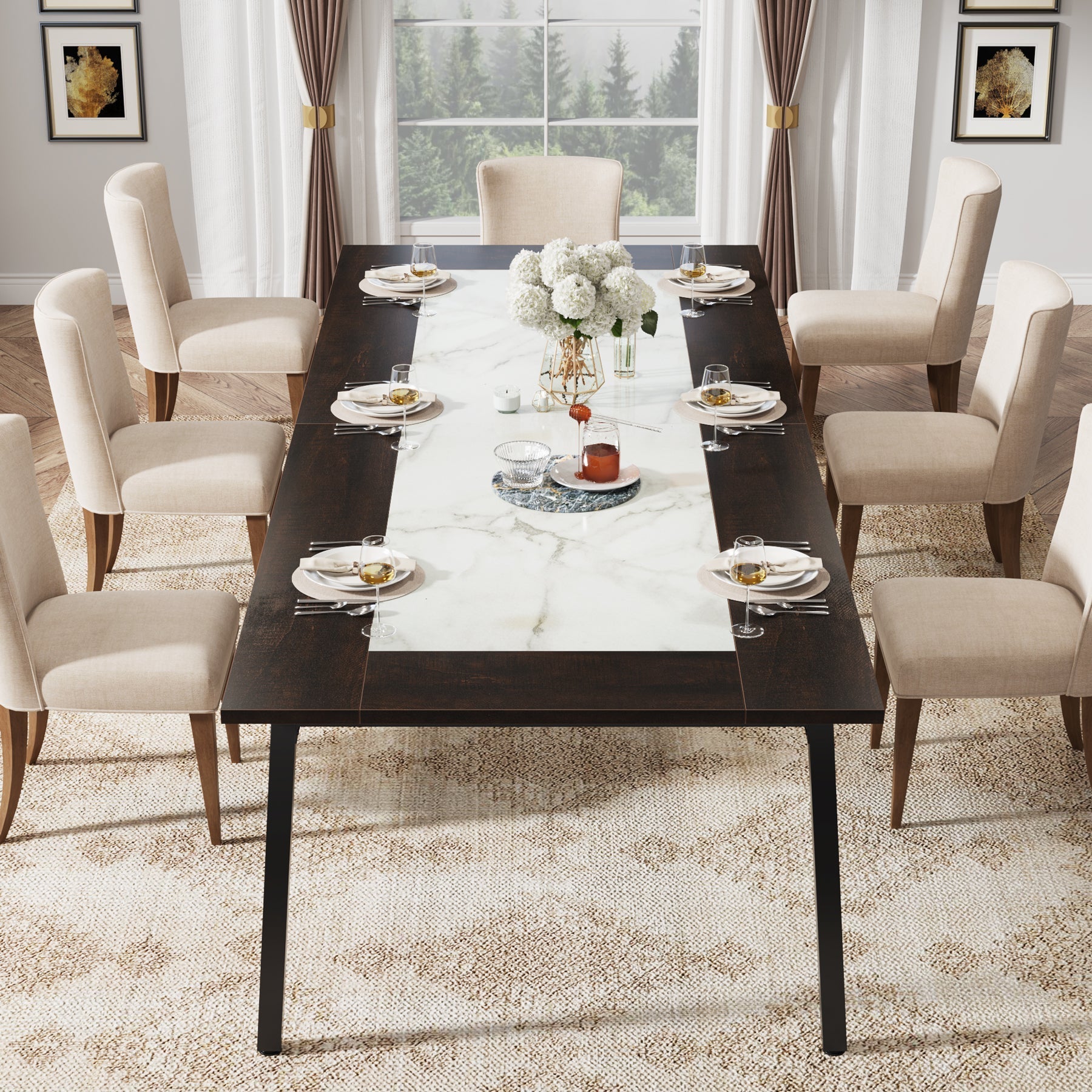 79-Inch Dining Table for 8-10 People, Modern Kitchen Dinner Table Tribesigns