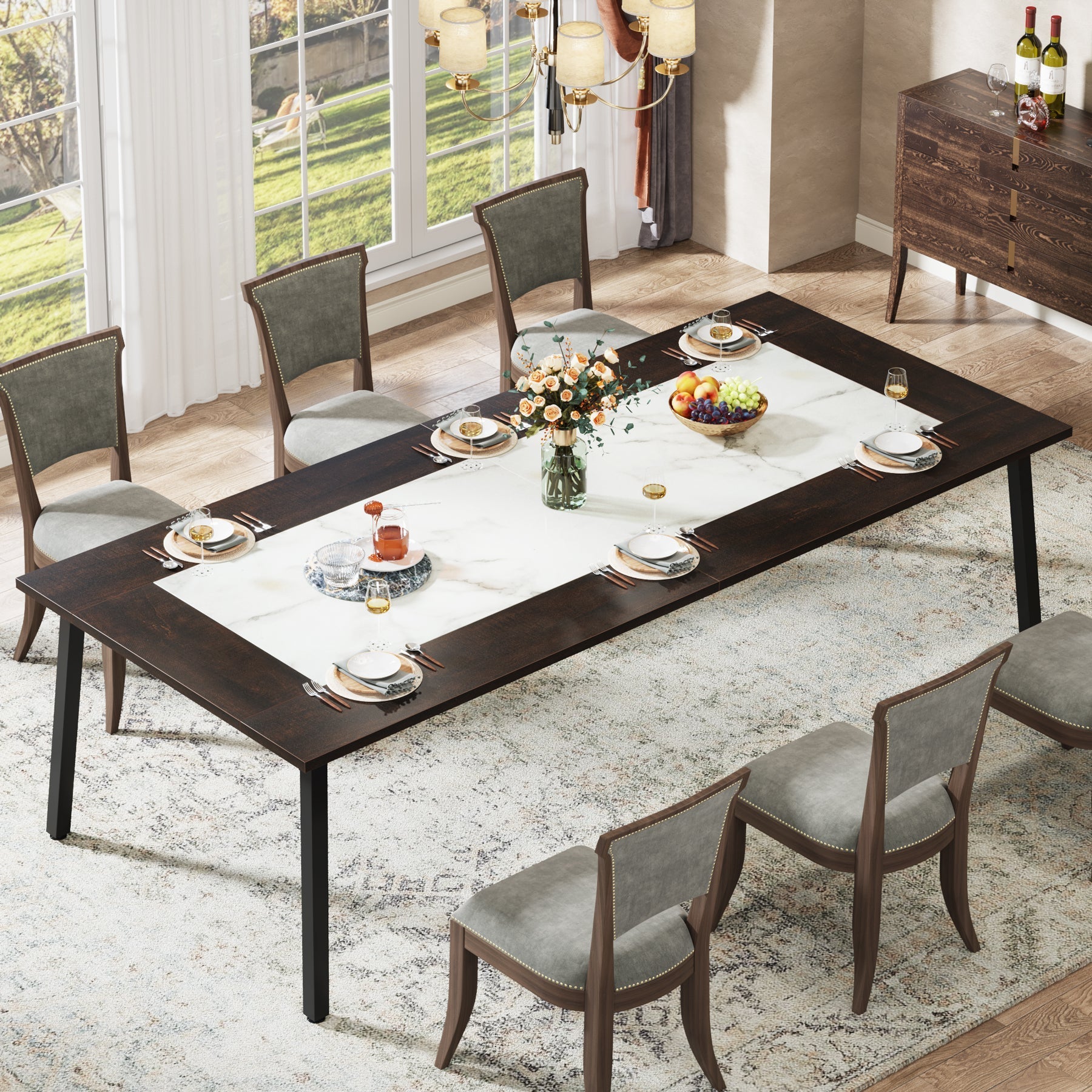 79-Inch Dining Table for 8-10 People, Modern Kitchen Dinner Table Tribesigns