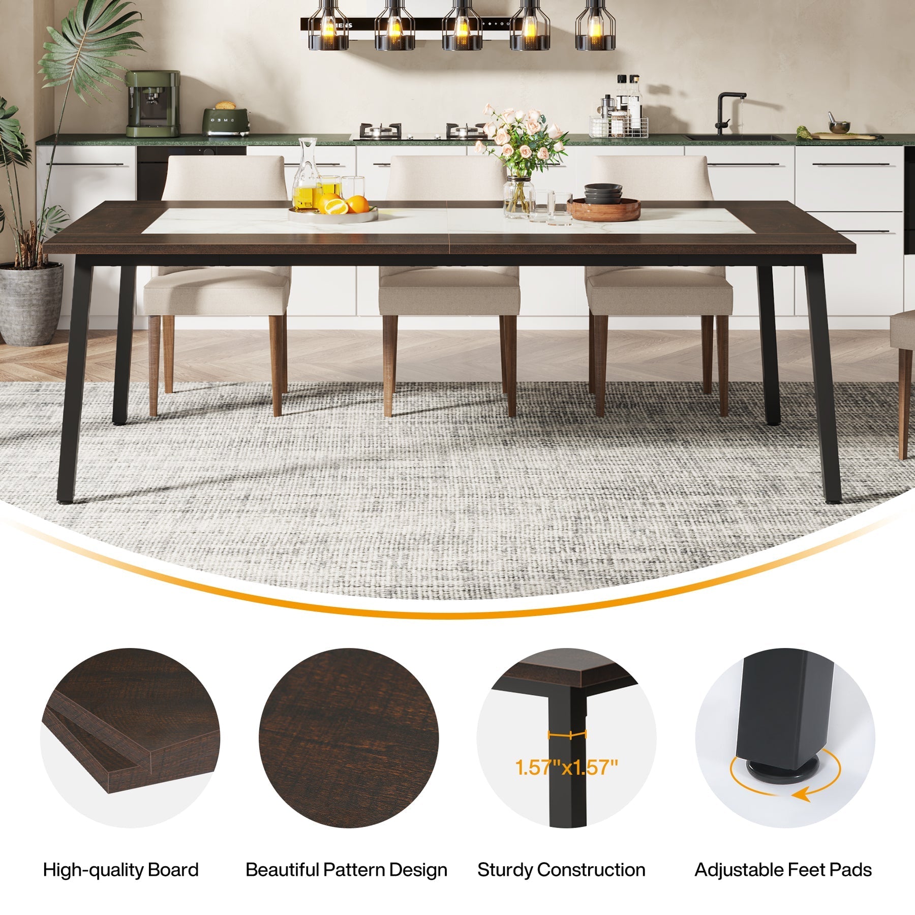 79-Inch Dining Table for 8-10 People, Modern Kitchen Dinner Table Tribesigns