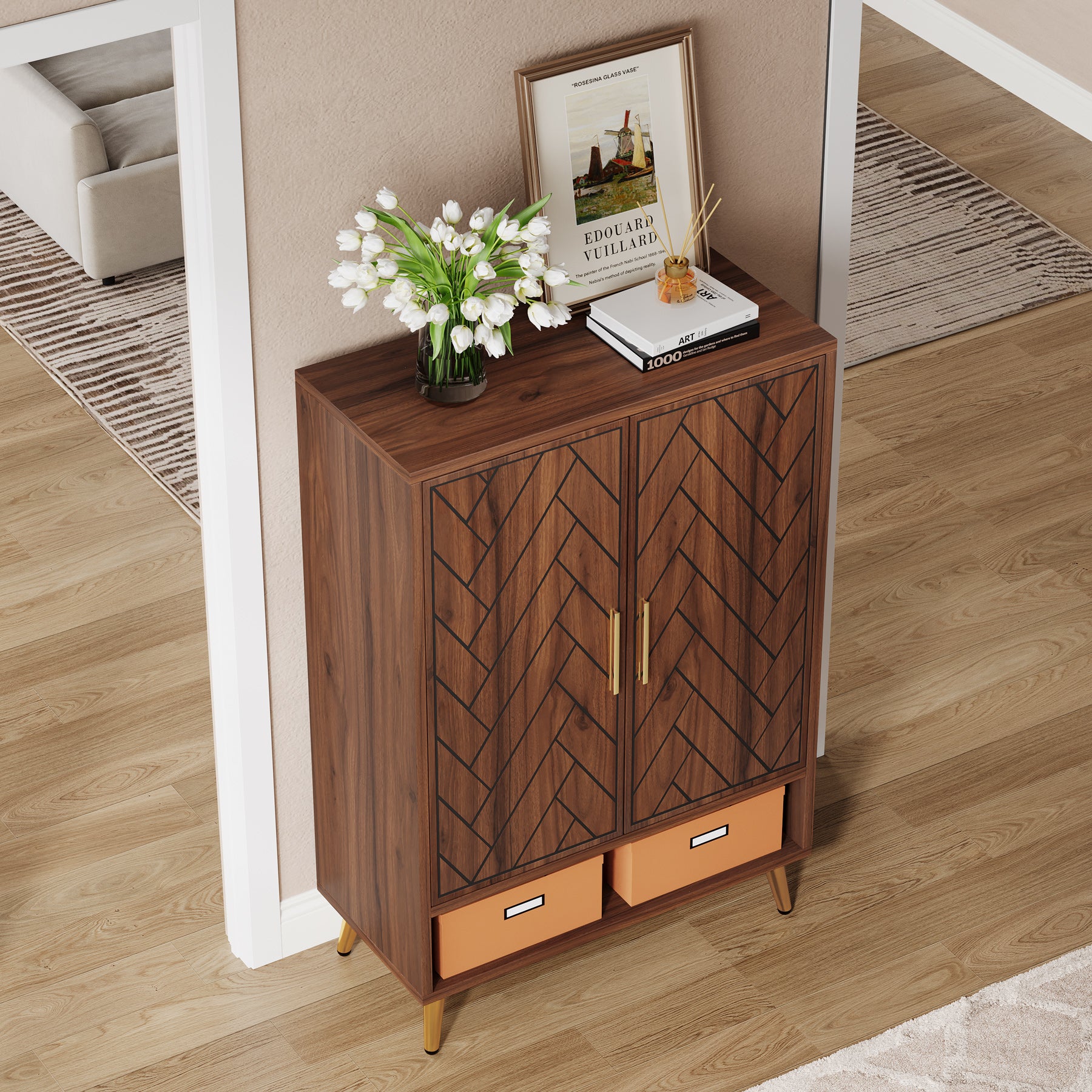 6-Tier Shoe Cabinet with Doors, 18-Pair Wooden Entryway Storage Unit with Adjustable Shelves