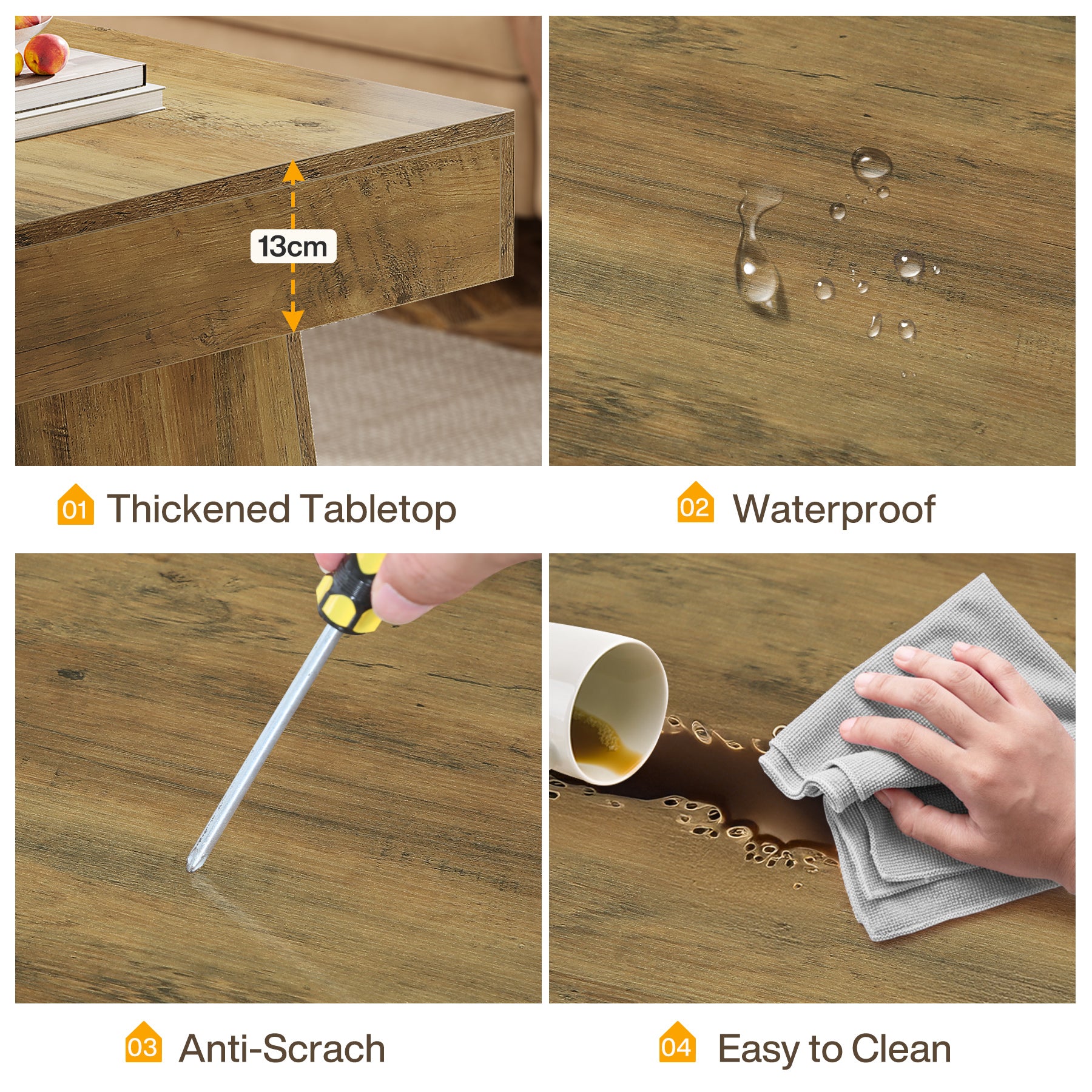 120cm Farmhouse Coffee Table, Rectangular Wooden Centre Table for Living Room