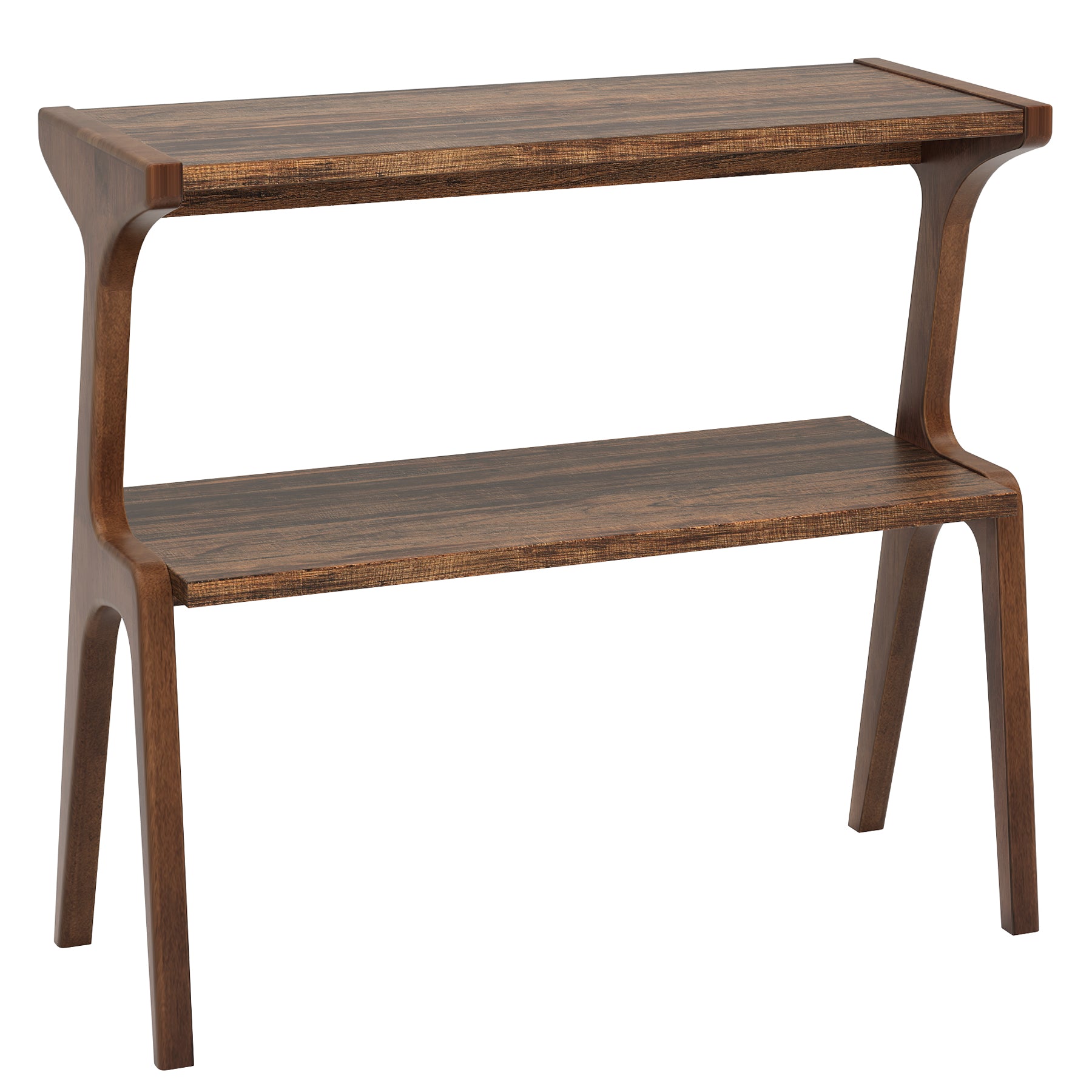 2-Tier Wood End Table, Farmhouse Couch Side Table with Storage Shelves